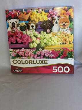 CraZart Colorluxe 500 Piece Jigsaw Puzzle Puppies & Roses CUTE
